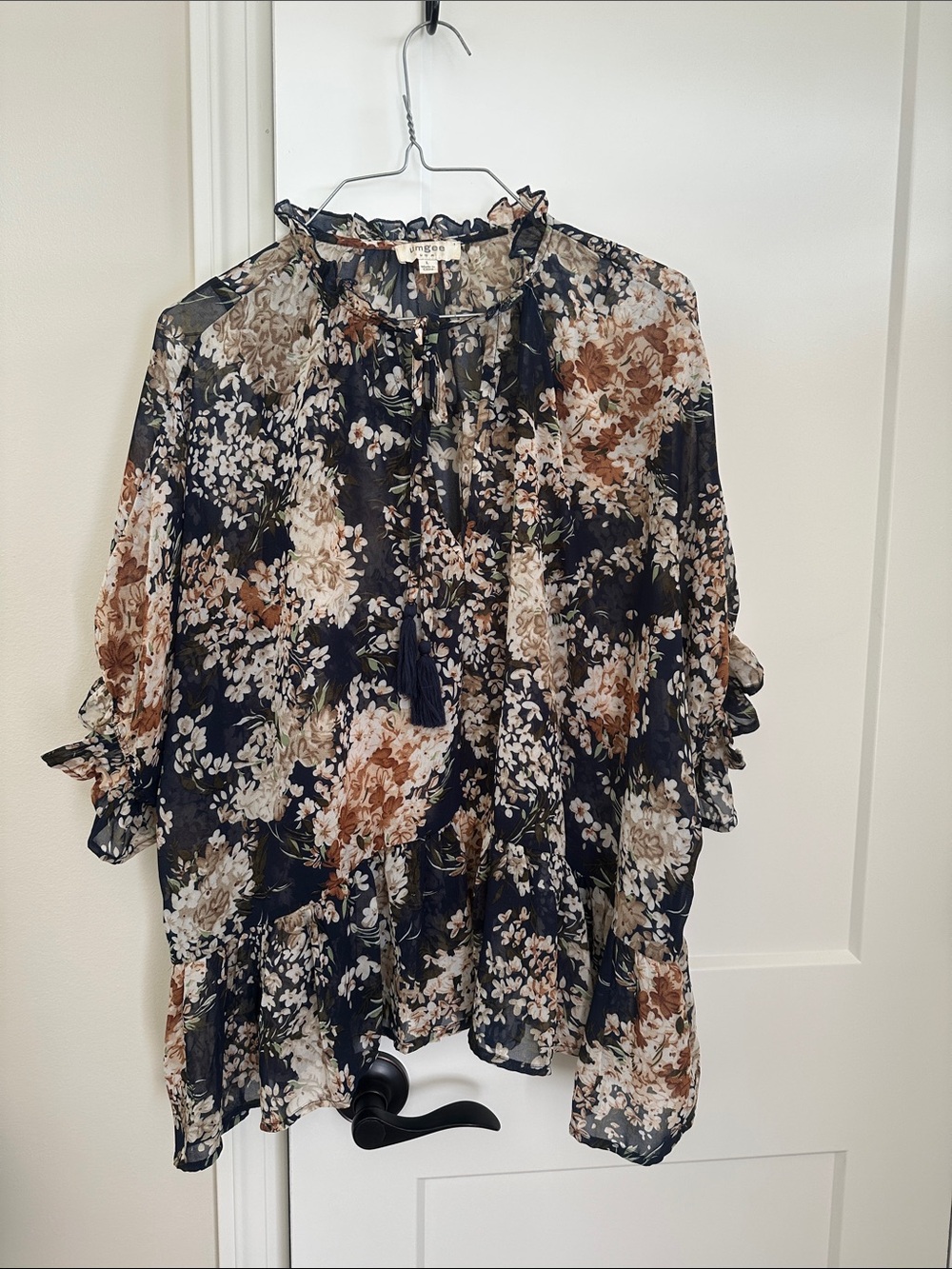 Floral Ruffle Neck Blouse